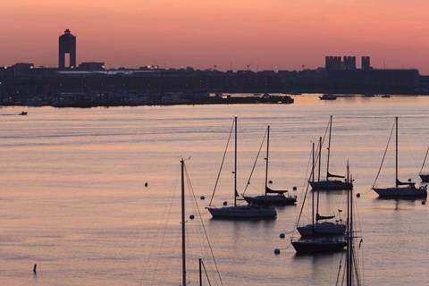 Framed Boats in the sea, Logan International Airport, Boston Harbor, Boston, Massachusetts, USA Print