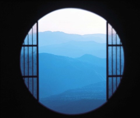 Framed View of Hazy Blue Mountain Ranges Print