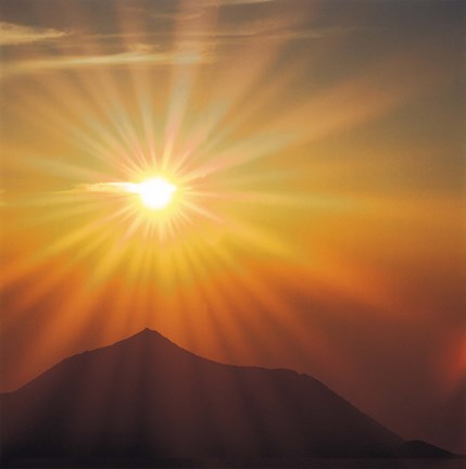 Framed Sun Shinning Over the Mountain, Computer graphics, Lens Flare Print