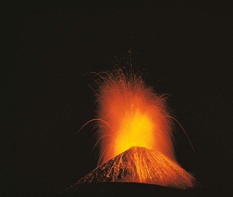 Framed Volcano exploding lava Print