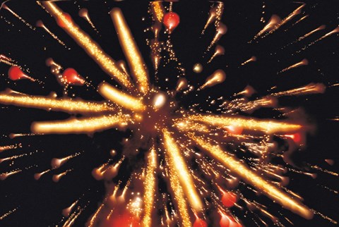 Framed Ignited Fireworks against a Night Sky Print