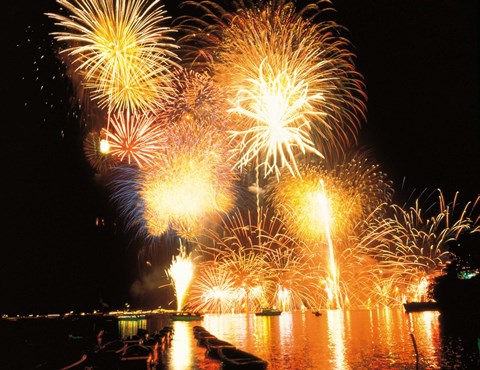 Framed Fireworks display in night Print