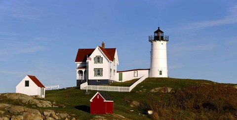 Framed Lighthouse on the hill, Cape Neddick Lighthouse, Cape Neddick, York, Maine, USA Print