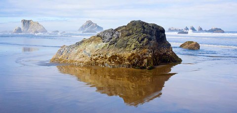 Framed Rock formations in the sea, Bandon, Oregon, USA Print