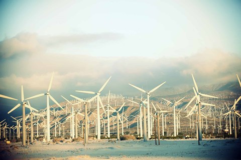 Framed Wind turbines with mountains in the background, Palm Springs, Riverside County, California, USA Print