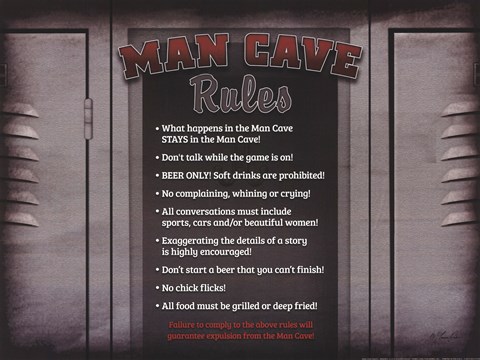 Framed Man Cave Rules in a Locker Print