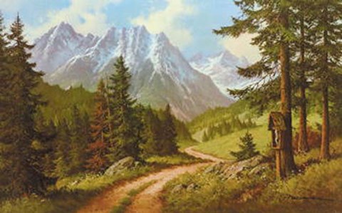 Framed G. Neswadba - MARTERL AM WEGRAND Size 31.5x19.75 Print