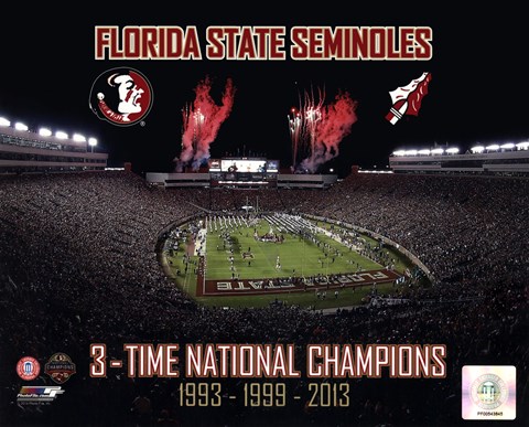 Framed Florida State Seminoles 3- Time National Champions Print