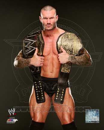 Framed Randy Orton with the WWE Heavyweight Championship Belts 2013 Posed Print