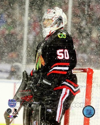 Framed Corey Crawford 2014 NHL Stadium Series Action Print