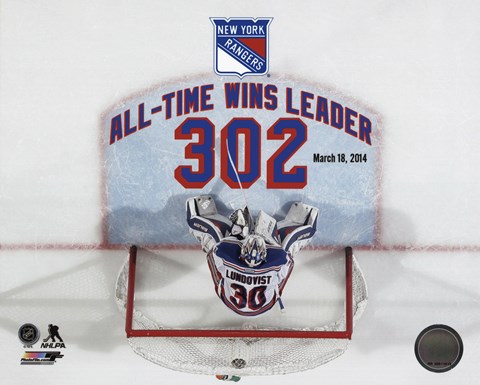 Framed Henrik Lundqvist New York Rangers All-Time Wins Leader 302 Wins Overlay Print