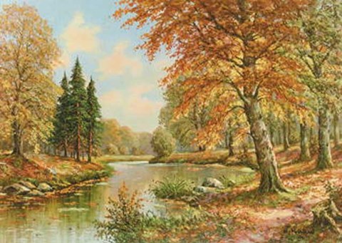 Framed W. Hahn - HERBST AM WALDSEE Size 10.25x7.5 Print