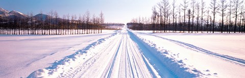 Framed Snowy Road Hokkaido Shari-cho Japan Print