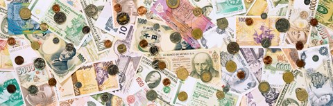 Framed Collection of various currencies Print