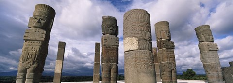 Framed Low angle view of clouds over statues, Atlantes Statues, Temple of Quetzalcoatl, Tula, Hidalgo State, Mexico Print