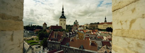 Framed High Angle view of Houses in a town, Tallinn, Estonia Print