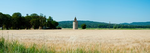 Framed Wheatfield with stone tower, Meyrargues, Bouches-Du-Rhone, Provence-Alpes-Cote d'Azur, France Print