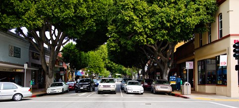 Framed Cars on the road in Downtown San Luis Obispo, San Luis Obispo County, California, USA Print
