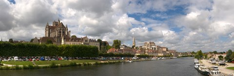 Framed Cathedral at the waterfront, Cathedrale Saint-Etienne D'Auxerre, Auxerre, Burgundy, France Print