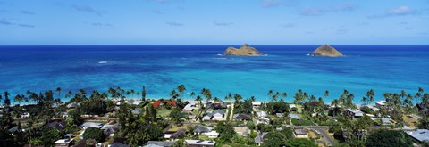 Framed High angle view of a town at waterfront, Lanikai, Oahu, Hawaii, USA Print