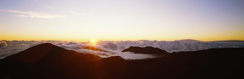 Framed Volcanic landscape covered with clouds, Haleakala Crater, Maui, Hawaii, USA Print