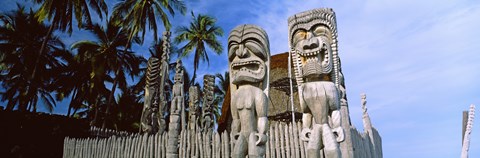 Framed Totem poles, Puuhonua O Honaunau National Historical Park, Hawaii, USA Print