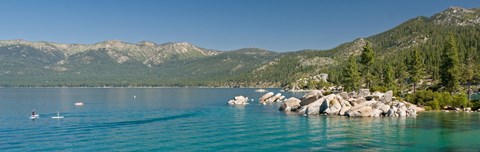 Framed Stand-Up Paddle-Boarders near Sand Harbor at Lake Tahoe, Nevada, USA Print