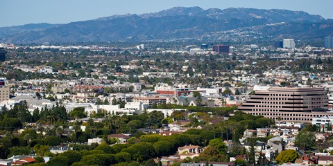 Framed High angle view of a city, Culver City, Santa Monica Mountains, Los Angeles County, California, USA Print