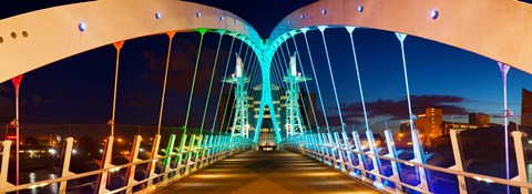 Framed Millennium Bridge at night, Salford Quays, Salford, Greater Manchester, England Print