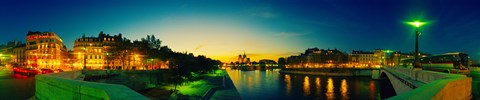 Framed City lit up at dusk, Notre Dame, Paris, Ile-de-France, France Print