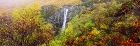 Framed Waterfall in autumn, Eas Mor, Allt Coire Na Banachdich, Glen Brittle, Isle Of Skye, Inner Hebrides, Scotland Print