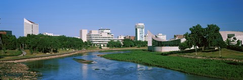 Framed Downtown Wichita viewed from the bank of Arkansas River, Kansas Print