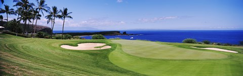 Framed Golf course at the oceanside, The Manele Golf course, Lanai City, Hawaii Print