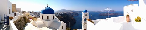 Framed Rooftop view of buildings at the waterfront, Santorini, Greece Print
