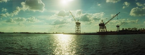 Framed Dockyard at the riverfront, East River, Red Hook, Brooklyn, New York City, New York State, USA Print