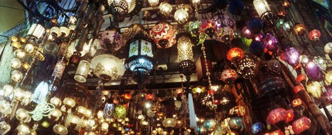 Framed Colorful lamps in the Grand Bazaar, Istanbul, Turkey Print