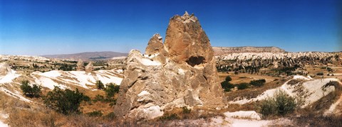 Framed Single rock in a landscape of rock formations, Cappadocia, Central Anatolia Region, Turkey Print