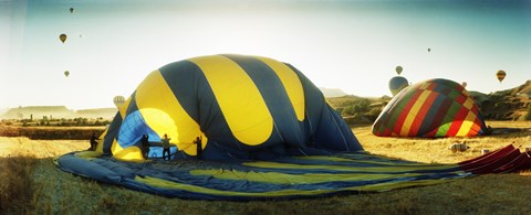 Framed Hot air balloon being deflated, Cappadocia, Central Anatolia Region, Turkey Print