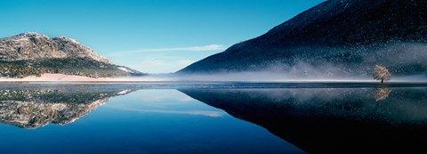 Framed Reflection of a mountain with snowy trees on a lake in winter afternoon, Cote d'Azur, France Print