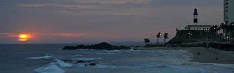 Framed Porto Da Barra Beach with Forte De Santo Antonio Lighthouse at sunset, Salvador, Bahia, Brazil Print