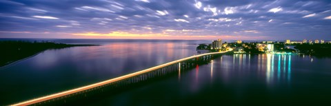 Framed Estero Boulevard at night, Fort Myers Beach, Estero Island, Lee County, Florida, USA Print