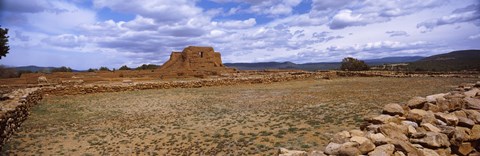 Framed Landscape view of Pecos Pueblo mission church ruins, Pecos National Historical Park, New Mexico, USA Print