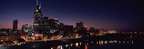 Framed Skylines at night along Cumberland River, Nashville, Tennessee, USA 2013 Print