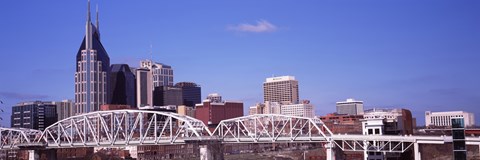 Framed Shelby Street Bridge with downtown skyline in background, Nashville, Tennessee, USA 2013 Print