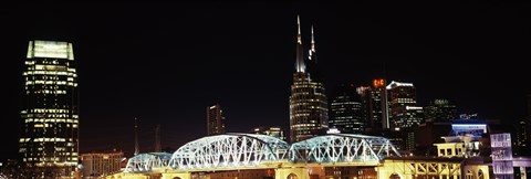 Framed Skylines and Shelby Street Bridge at night, Nashville, Tennessee Print