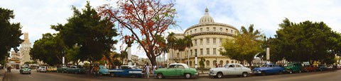Framed Vintage cars parked on a street, Havana, Cuba Print