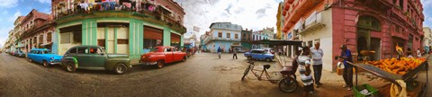 Framed 360 degree view of street scene, Havana, Cuba Print