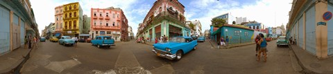 Framed 360 degree view of street scene, Havana, Cuba Print