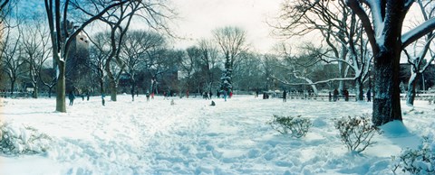 Framed Snow covered park, Lower East Side, Manhattan, New York City, New York State, USA Print