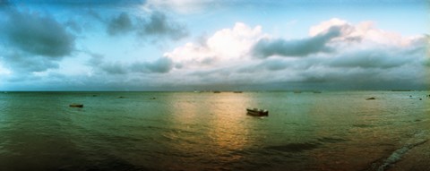 Framed Small wooden boat in the ocean, Morro De Sao Paulo, Tinhare, Cairu, Bahia, Brazil Print